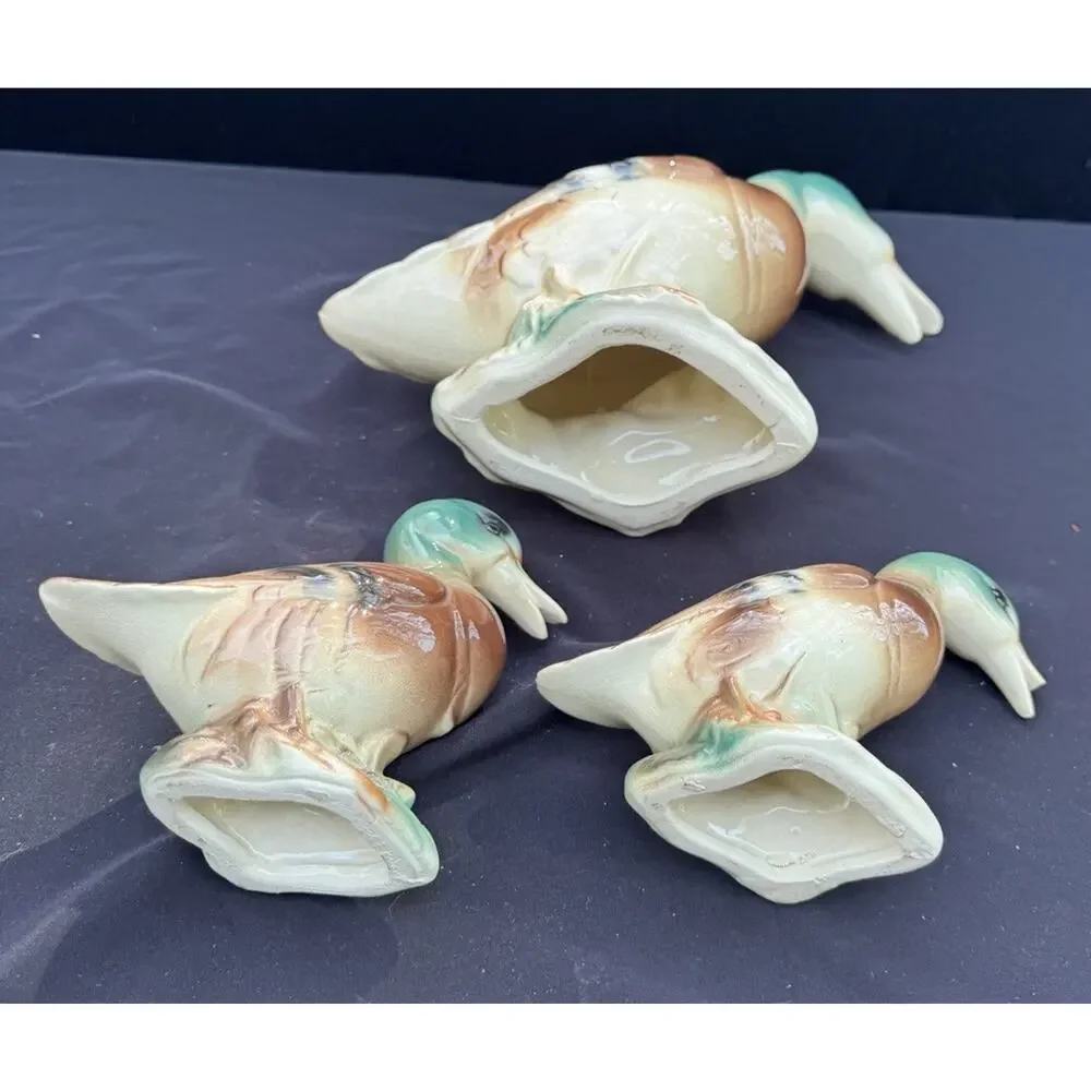 Vintage Royal Copley Windsor Mallard Duck Set of 3 Ceramic Figurine Mid Century